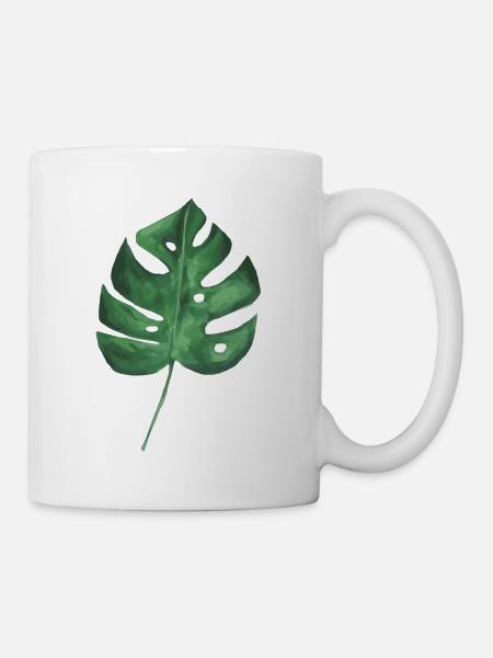 Großes grünes Blatt einer Monstera - Tasse - Weiß