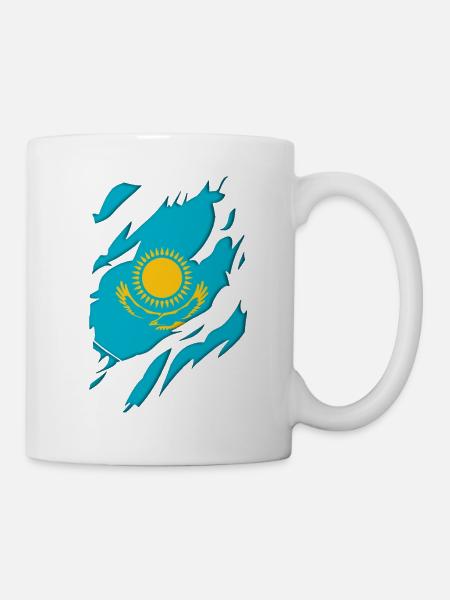 Kasachstan Flagge zerrissenes Motiv - Tasse - Weiß