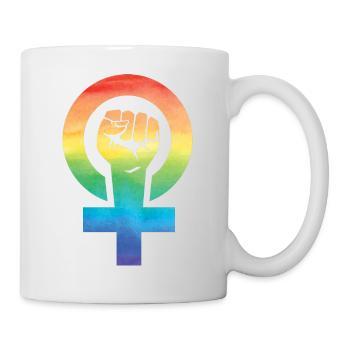 Féminis Poing Arc-en-ciel LGBT Gay Pride - Mug blanc - blanc - Droite
