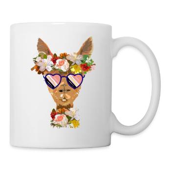 Llama with flowers and sunglasses - Mug - white - Right