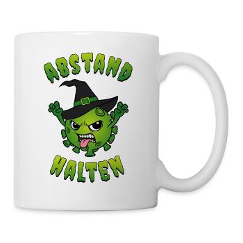 Halloween 2021 Abstand halten Corona Virus Hexe - Tasse - Weiß - Rechts