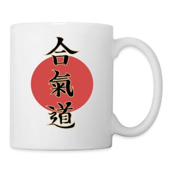 Aikido T Shirt mit Kanji und Sonnenwappen - Tasse - Weiß - Rechts