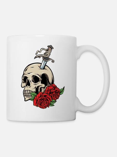Skull Rose cooles Vintage Motiv - Tasse - Weiß