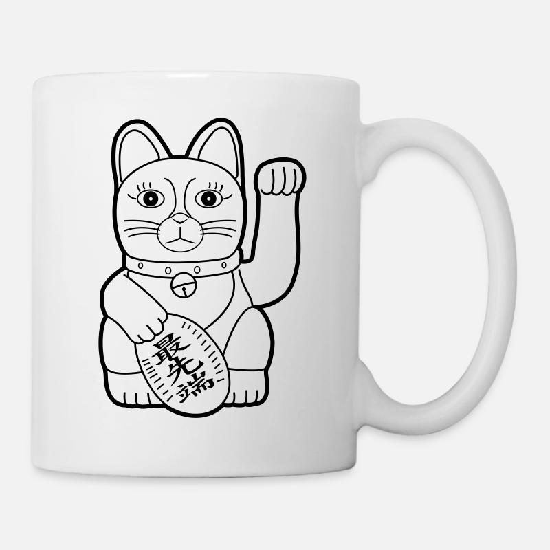 Maneki Neko Koban-Münze - Dark Contour - Tasse - Weiß