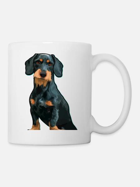 Badger Dog, Dachshund, Shorthaired Dachshund, Illustration - Mug - white