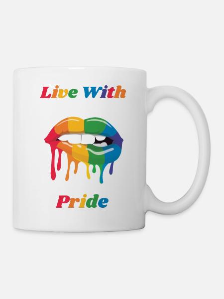 LGBTQ Regenbogen Kiss Kussmund Queer Gay Pride CSD - Tasse - Weiß