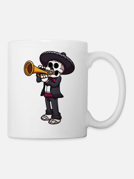 Squelette de Mariachi jouant de la trompette - Mug blanc - blanc