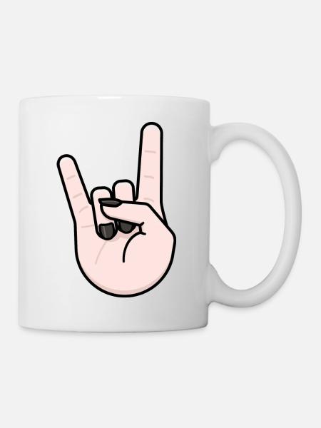 Heavy Metal Gruß Pommesgabel - Tasse - Weiß