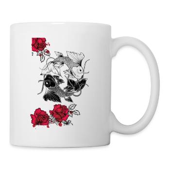 Yin und Yang Koi mit Rosen - Tasse - Weiß - Rechts
