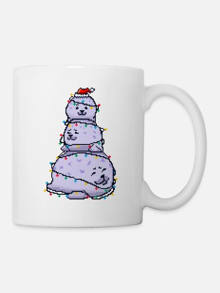 Chonky Seal Bonhomme de neige Lumières de Noël Pixel Art - Mug blanc - blanc