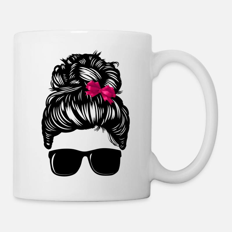 Girl Messy Bun with Bow - Tasse - Weiß
