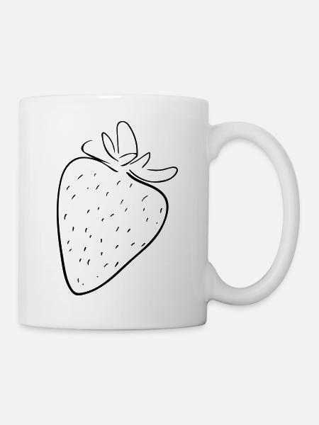 Erdbeere Line Art - Minimalistisch - Tasse - Weiß