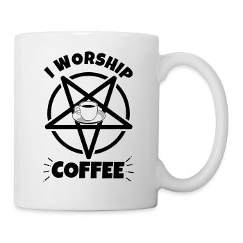 Kaffee lustiger Spruch: I worship coffee - Tasse - Weiß - Rechts