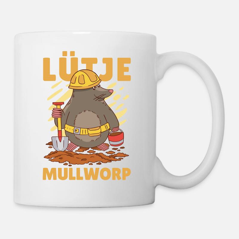 Lütje Mullworp Plattdeutsch Maulwurf - Tasse - Weiß