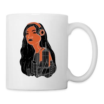 Mädchen mit Kopfhörern Stadt Nacht Lichter träumen - Tasse - Weiß - Rechts
