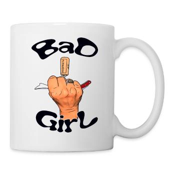 Bad Girl and corkscrew hand - Mug - white - Right