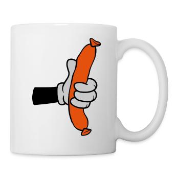 Comic Hand Holds Sausage - Mug - white - Right