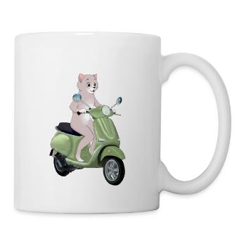 CAT ON A GREEN SCOOTER - Mug - white - Right