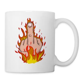 Mittelfinger mit Flammen - Tasse - Weiß - Rechts