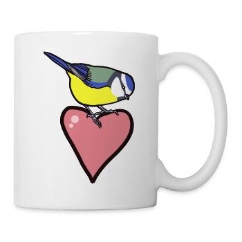 Blaumeise und Herz - Tasse - Weiß - Rechts