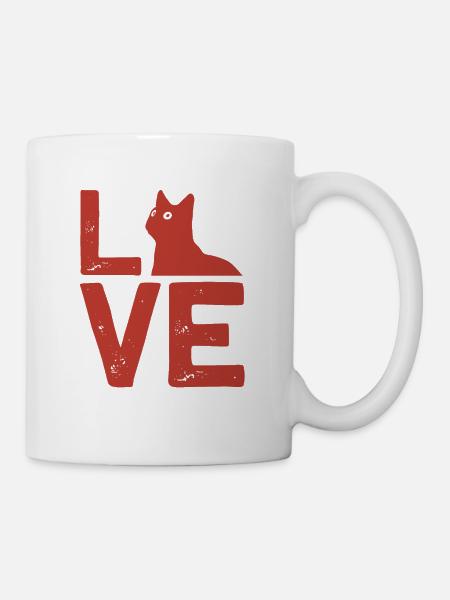 Katze Liebe Love Tier Geschenk Cats Tshirt - Tasse - Weiß