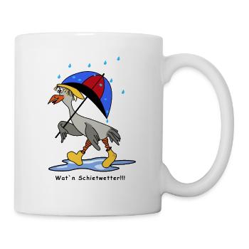 Möwe mit Schirm geht im Regen zum Strand? - Tasse - Weiß - Rechts