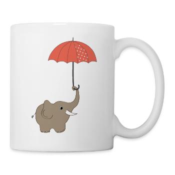 Elefant im Herbst Regentag Regenschirm "happy rain - Tasse - Weiß - Rechts