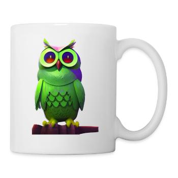 Grüne Eule auf einem Ast - Tasse - Weiß - Rechts