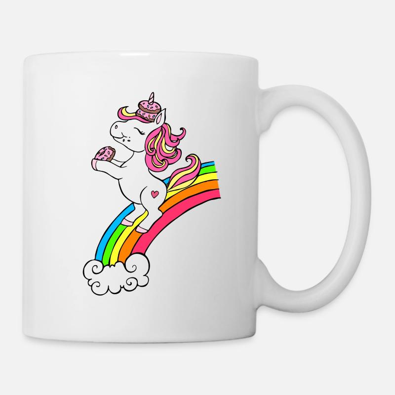 Einhorn mit Donuts und Regenbogen - Tasse - Weiß