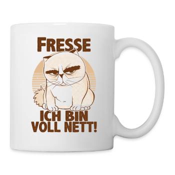 Fresse ich bin voll nett Katze Kater laune Spruch - Tasse - Weiß - Rechts