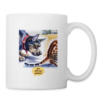 Der will nur spielen - Tasse - Weiß - Rechts