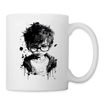 Cartoon little boy with glasses - Mug - white - Right