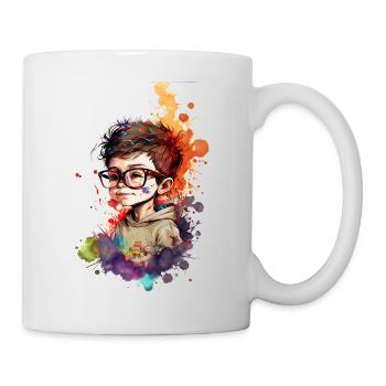 Cartoon little boy with glasses color one - Mug - white - Right