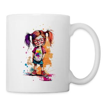 Cartoon little girl with glasses color one - Mug - white - Right