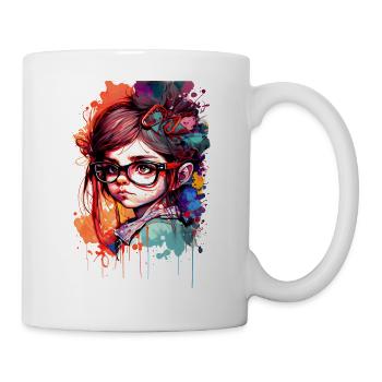 Cartoon little girl with glasses color two - Mug - white - Right