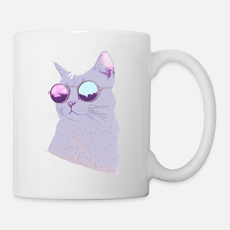 Katze mit Sonnenbrille - Tasse - Weiß