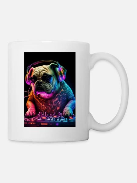 Bulldog DJ Hunde DJ - Tasse - Weiß