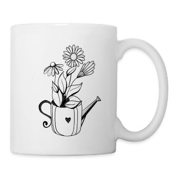 Blumen in Gießkanne süße Illustration - Tasse - Weiß - Rechts