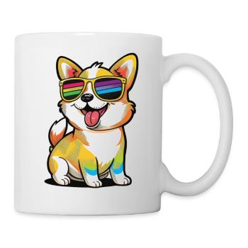 Kawaii Cute Happy Dog with Sunglasses - Mug - white - Right
