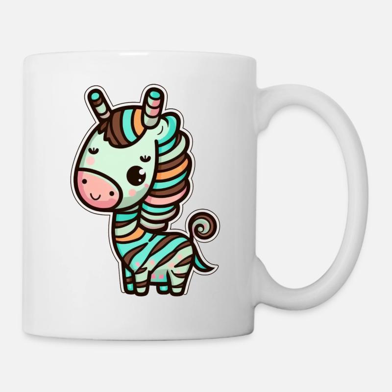 Kawaii Mignon Heureux Zèbre Arc-en-ciel - Mug blanc - blanc