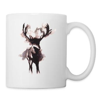 Aquarell Hirsch mit Geweih - Tasse - Weiß - Rechts