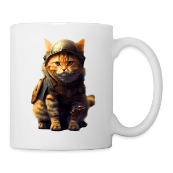 Katze in Mittelalter Outfit gekleidet mimt Ritter - Tasse - Weiß - Rechts