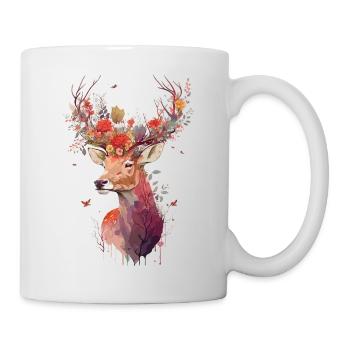 Lieblicher Hirsch mit Blumen im Geweih - Tasse - Weiß - Rechts