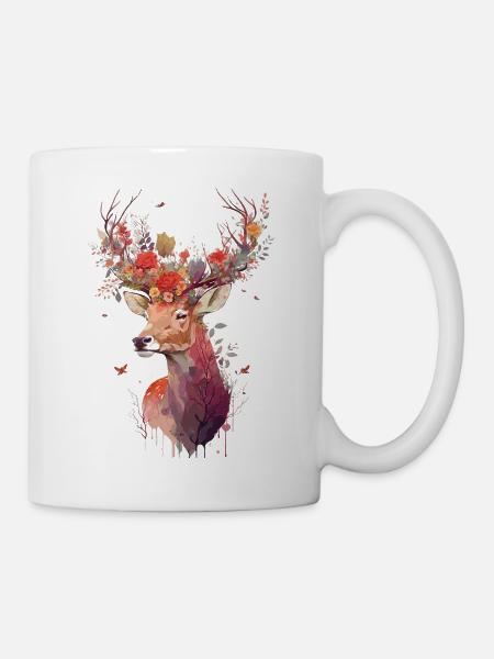 Lieblicher Hirsch mit Blumen im Geweih - Tasse - Weiß