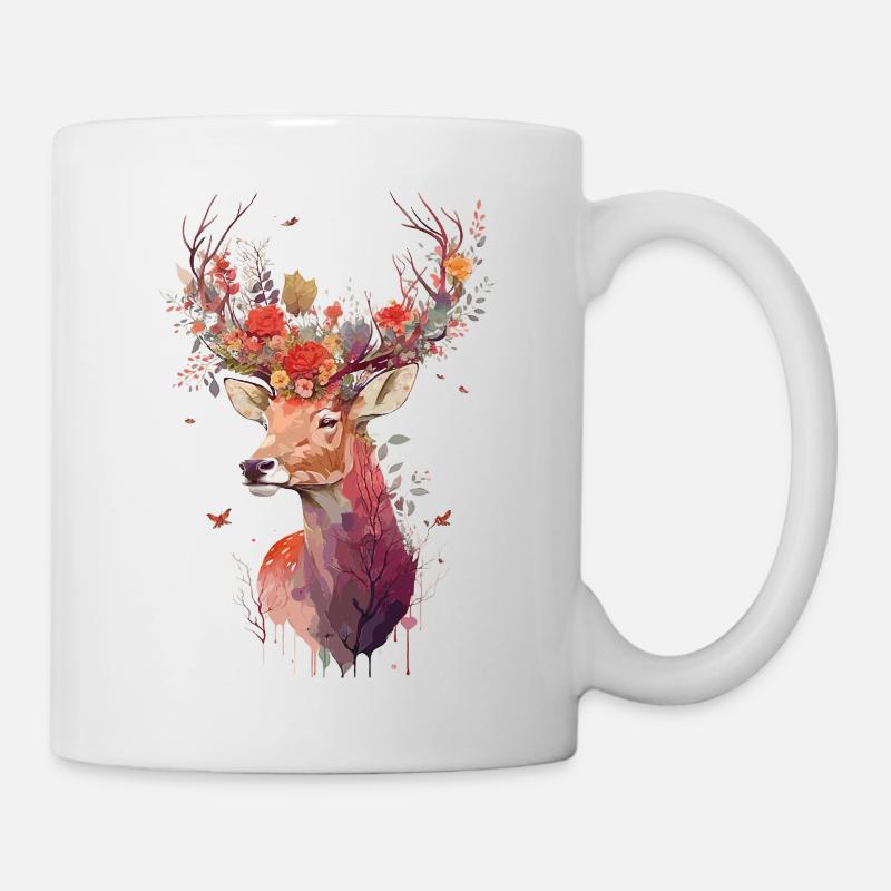 Lieblicher Hirsch mit Blumen im Geweih - Tasse - Weiß