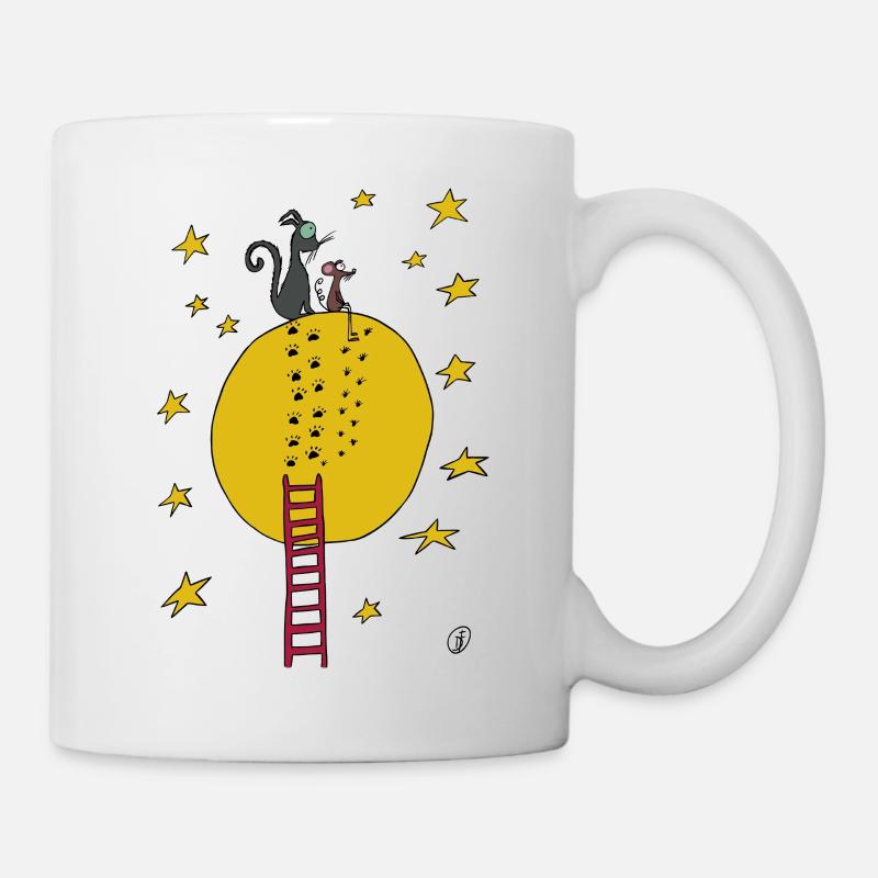 Squiti the black cat with mouse on the moon - Mug - white