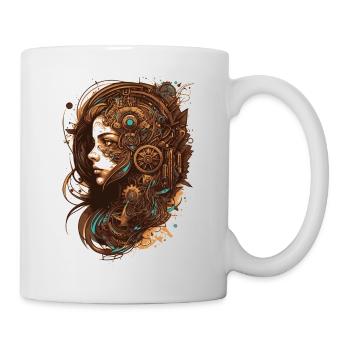 Girl verschmilzt mit den Steampunk Maschinen - Tasse - Weiß - Rechts