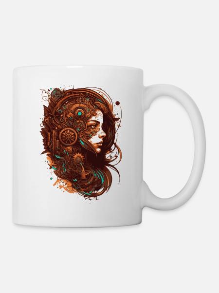 Steampunk Girl mit alter Technik in Symbiose - Tasse - Weiß