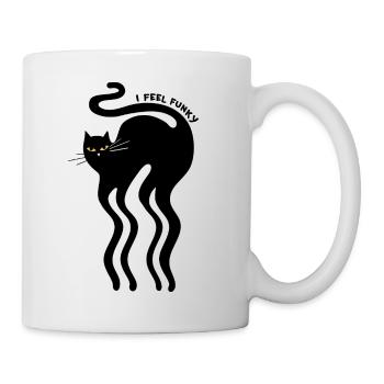 Katze wellige lange Beine Shirt I Feel Funky Cat - Tasse - Weiß - Rechts