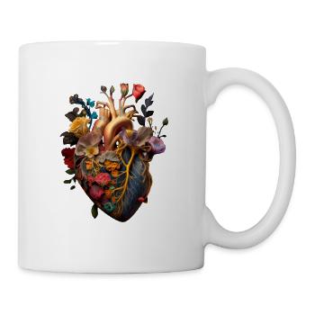 Herzblume | Herz Design | Herz aus Blumen | Blumen - Tasse - Weiß - Rechts
